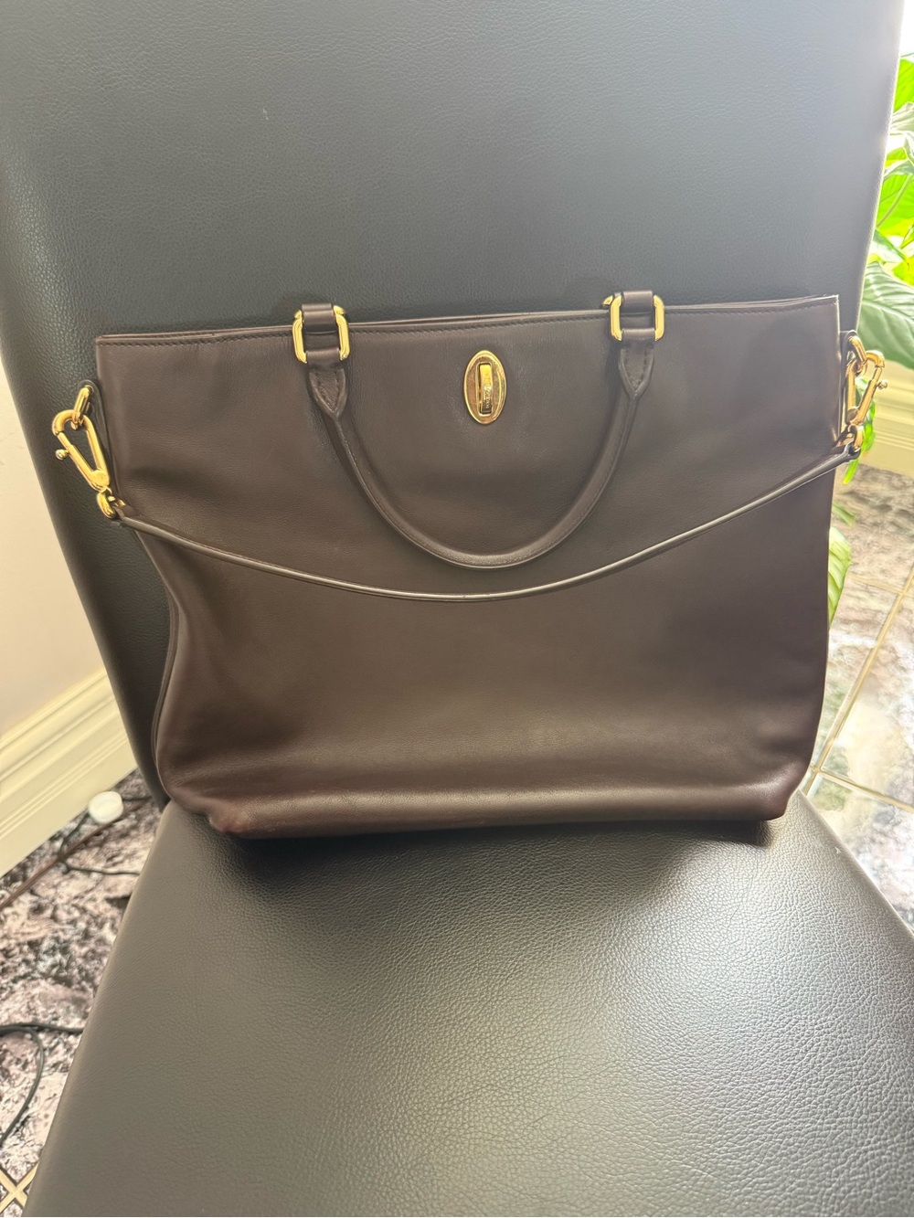 Dolce & Gabbana Dark Brown Leather Tote with Gold Hardware